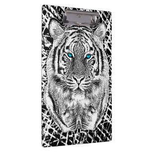 Carpeta De Pinza Ojos Azules Tigre Gráfico en Blanco y Negro