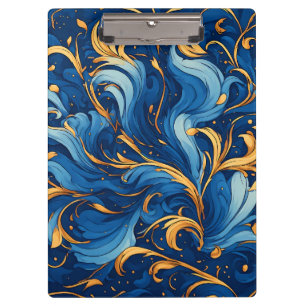 Carpeta De Pinza Olas Reales de Capricho Remolinos de Azul y Dorado