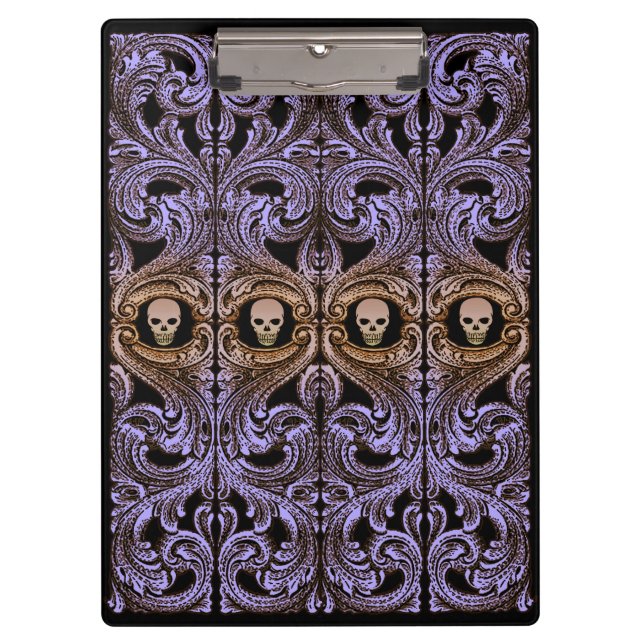 Carpeta De Pinza Ornamento púrpura de gótico con cráneo (Anverso)