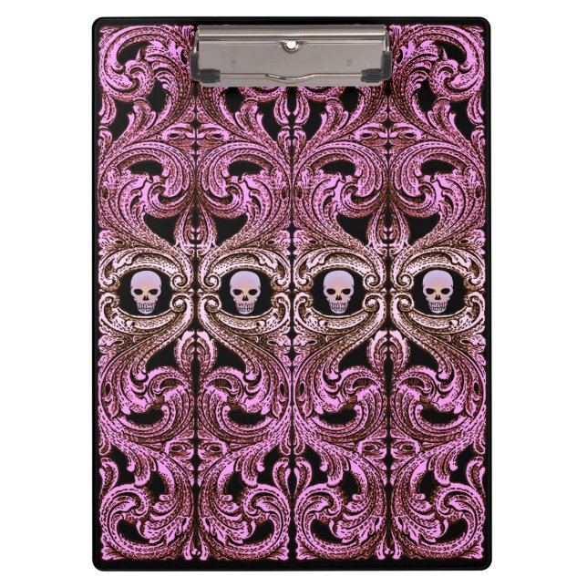 Carpeta De Pinza Ornamento rosa gótico con cráneo (Anverso)