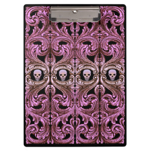 Carpeta De Pinza Ornamento rosado del gótico con el cráneo