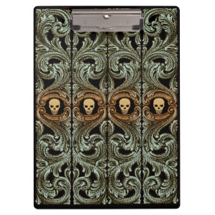 Carpeta De Pinza Ornamento verde sabio del gótico con cráneo