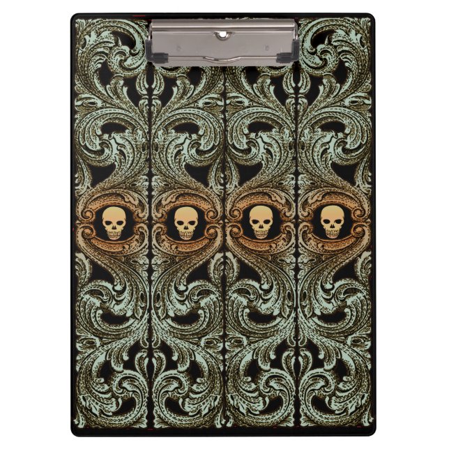 Carpeta De Pinza Ornamento verde sabio del gótico con cráneo (Anverso)