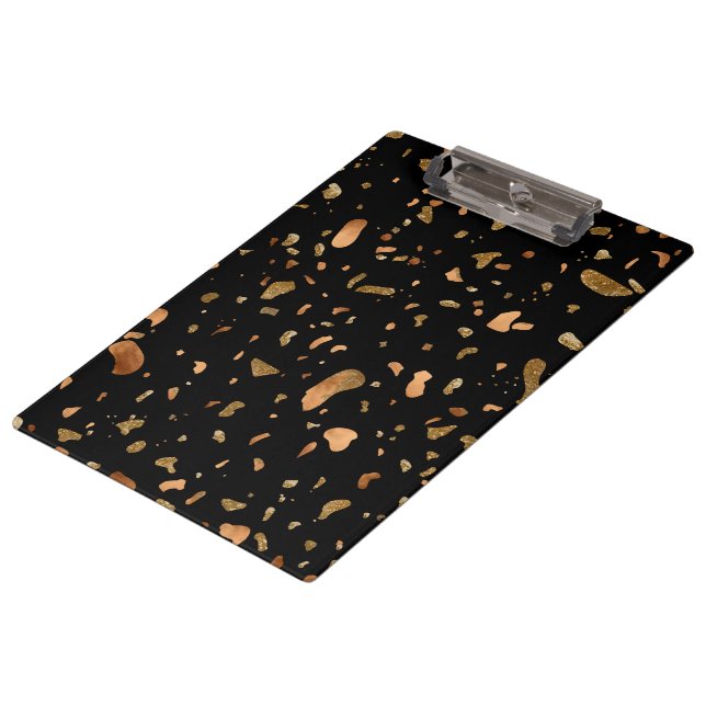 Carpeta De Pinza Oro de cobre en piedra de Terrazzo negro (Angular)