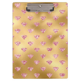 Carpeta De Pinza Oro Laminado y Diamantes de Purpurina Glam Rosa Cl