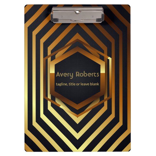 Carpeta De Pinza Oro negro clásico Elegante Geométrico profesional (Anverso)