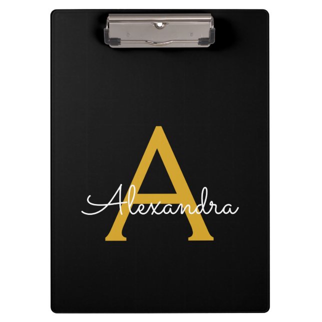 Carpeta De Pinza Oro Negro Nombre De Monograma De Letra Moderna Chi (Anverso)