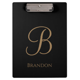 Carpeta De Pinza Oro Negro Nombre Personalizado y Monograma