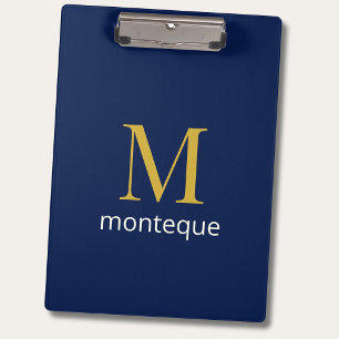 Carpeta De Pinza Oro Profundo Navy Monograma Nombre Personalizado L