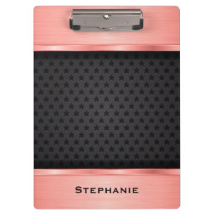 Carpeta De Pinza Oro Rosa con fondo de estrellas negras monograma