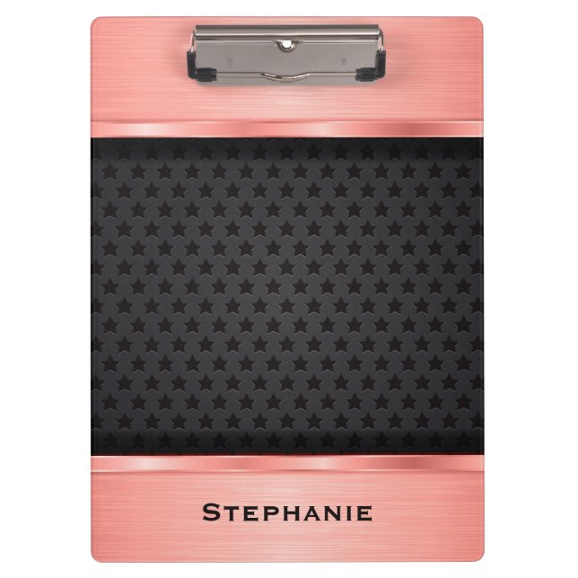 Carpeta De Pinza Oro Rosa con fondo de estrellas negras monograma (Anverso)