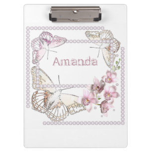 Carpeta De Pinza Orquídea rosa, diamantes de imitación, mariposa, d
