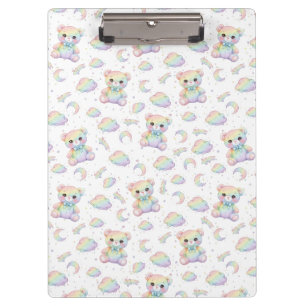 Carpeta De Pinza Oso de Arcoíris Lindo y Patrón de Nubes Pastel