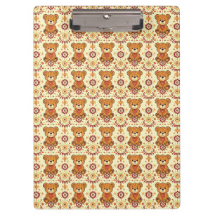 Carpeta De Pinza Oso de peluche boho cálido y estampado floral de o