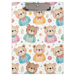 Carpeta De Pinza Oso de peluche y flores