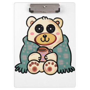 Carpeta De Pinza Oso Polar Personalizado con Café Arte Adorable d
