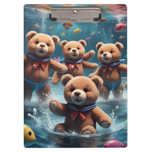Carpeta De Pinza Osos de peluche nadando en una piscina de peces