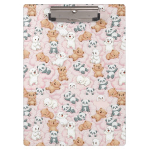 Carpeta De Pinza Osos y pandas lindos en nubes rosadas sin costuras