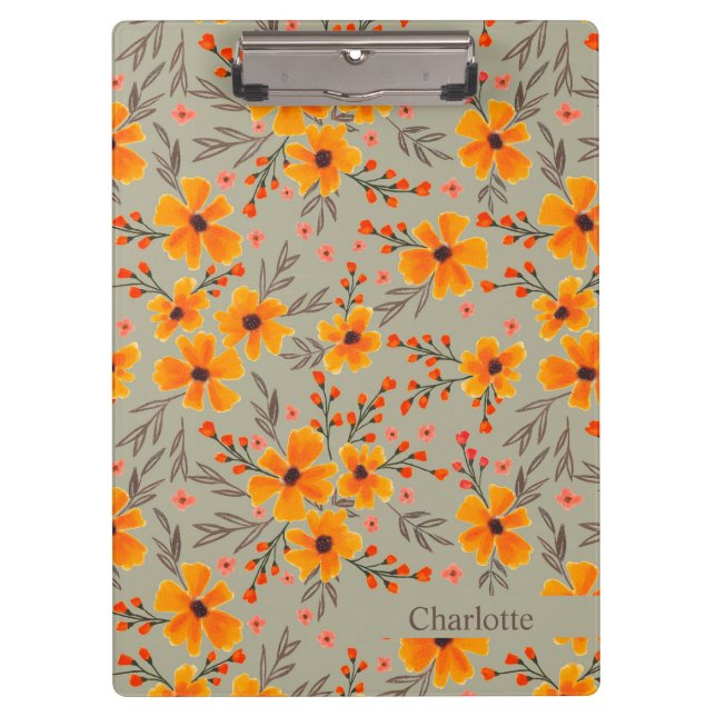 Carpeta De Pinza Otoño Patrón floral Sage Verde (Anverso)