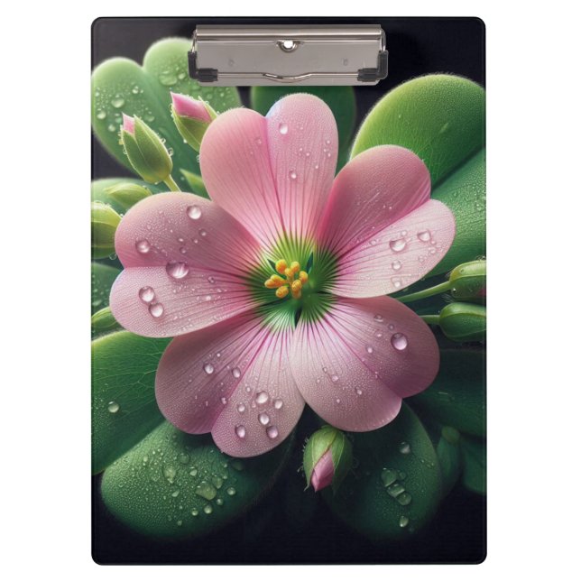 Carpeta De Pinza Oxalis verde y rosa floral (Anverso)