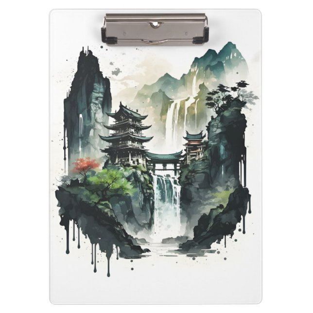 Carpeta De Pinza Paisaje antiguo de la tinta china con cascada (Anverso)