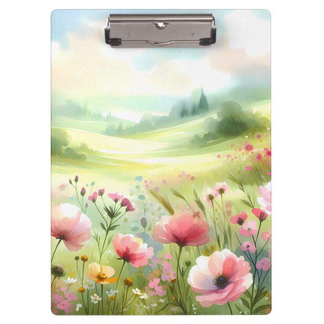 Carpeta De Pinza Paisaje de pradera de flores silvestres pastel (Anverso)