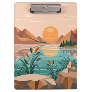 Carpeta De Pinza Paisaje de puesta de sol en lago de montaña tranqu