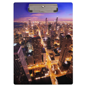 Carpeta De Pinza Paisaje urbano en la noche de Chicago