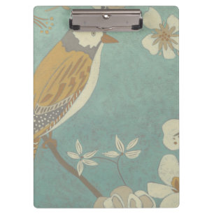Carpeta De Pinza Pájaro amarillo, gris y beige encaramado en una