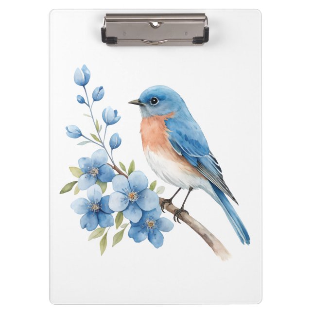 Carpeta De Pinza Pájaro azul con flores azules (Anverso)