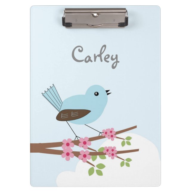 Carpeta De Pinza Pájaro azul en árbol de flores personalizado (Anverso)