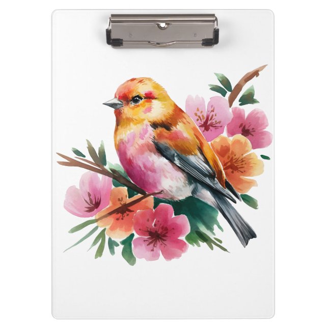 Carpeta De Pinza Pájaro de Flor Rosa (Anverso)