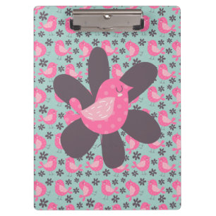 Carpeta De Pinza Pájaros y flores de polka