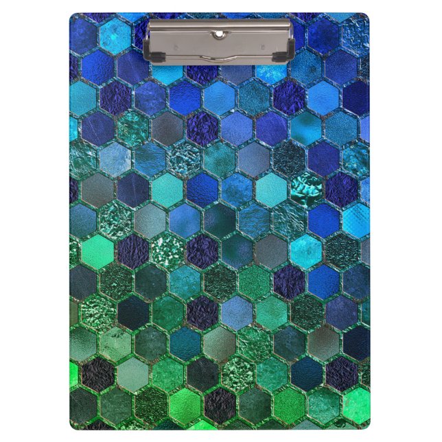 Carpeta De Pinza Panal de lujo del verde azul del purpurina del (Anverso)