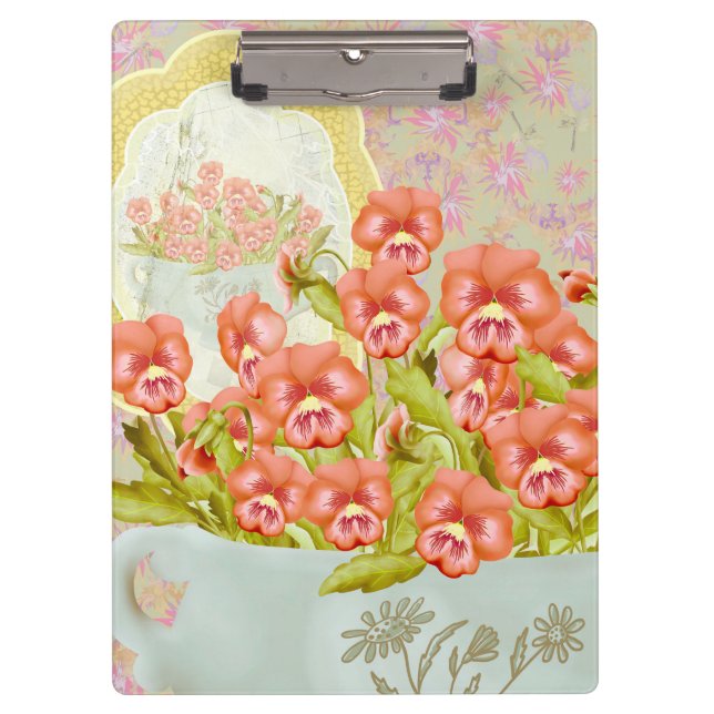 Carpeta De Pinza Pansies en un bol (Anverso)