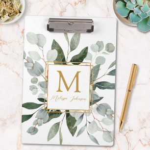 Carpeta De Pinza Papel Pintado Monograma Acuarela Eucalipto Tropica