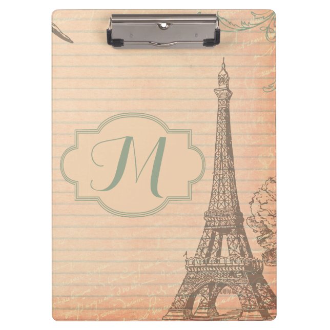 Carpeta De Pinza Paris Francia Eiffel Tower Shab Monogram Board (Anverso)