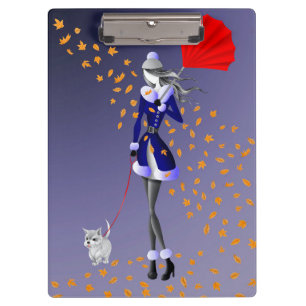 Carpeta De Pinza Paseador de Perros Hojas de Otoño Azules