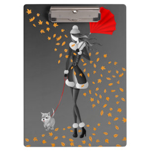 Carpeta De Pinza Paseador de Perros Hojas de Otoño Grises