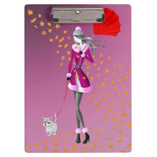 Carpeta De Pinza Paseador de Perros Hojas de Otoño Rosadas