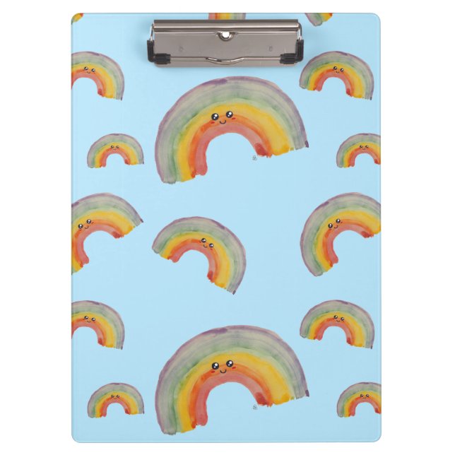Carpeta De Pinza Pastel Azul Kawaii Arcoiris (Anverso)