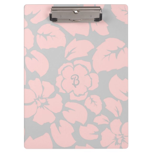 Carpeta De Pinza Pastel Pink and Grey Floral Monogram (Anverso)