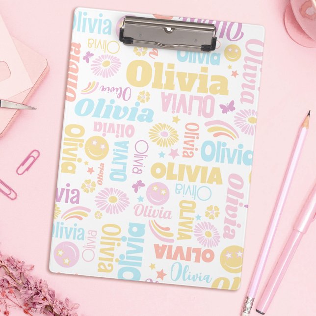 Carpeta De Pinza Pastel preppy smilie cara star nombre personalizad (Subido por el creador)