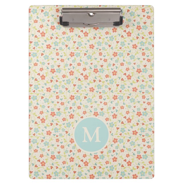 Carpeta De Pinza Pastel Pretty Spring Floral Pattern Monogram (Anverso)