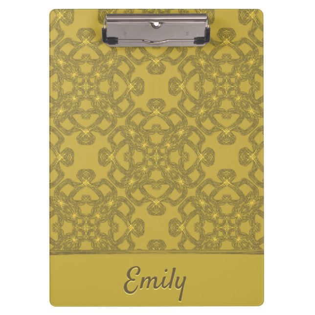 Carpeta De Pinza Patrón amarillo mostaza personalizado (Anverso)