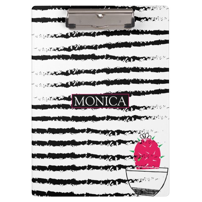 Carpeta De Pinza Patrón blanco negro cactus rayado (Anverso)