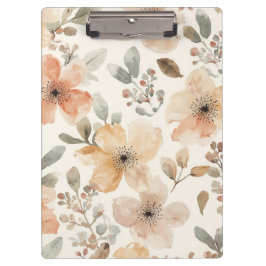 Carpeta De Pinza Patrón Botánico de Acuarela Floral Melocotón Beige