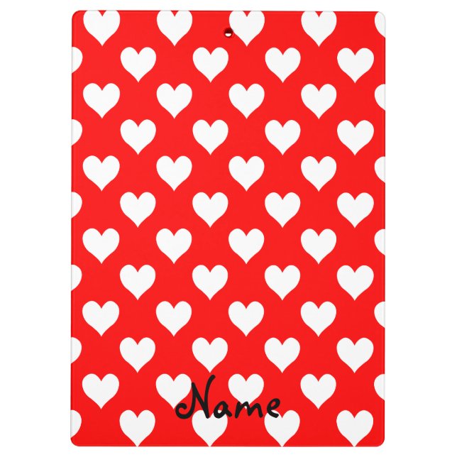 Carpeta De Pinza Patrón cardíaco blanco y rojo personalizado (Reverso)