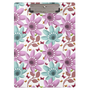 Carpeta De Pinza Patrón continuo de mariposa floral Rosa y menta