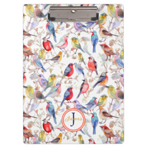 Carpeta De Pinza Patrón de aves acuáticas encantadoras de monograma